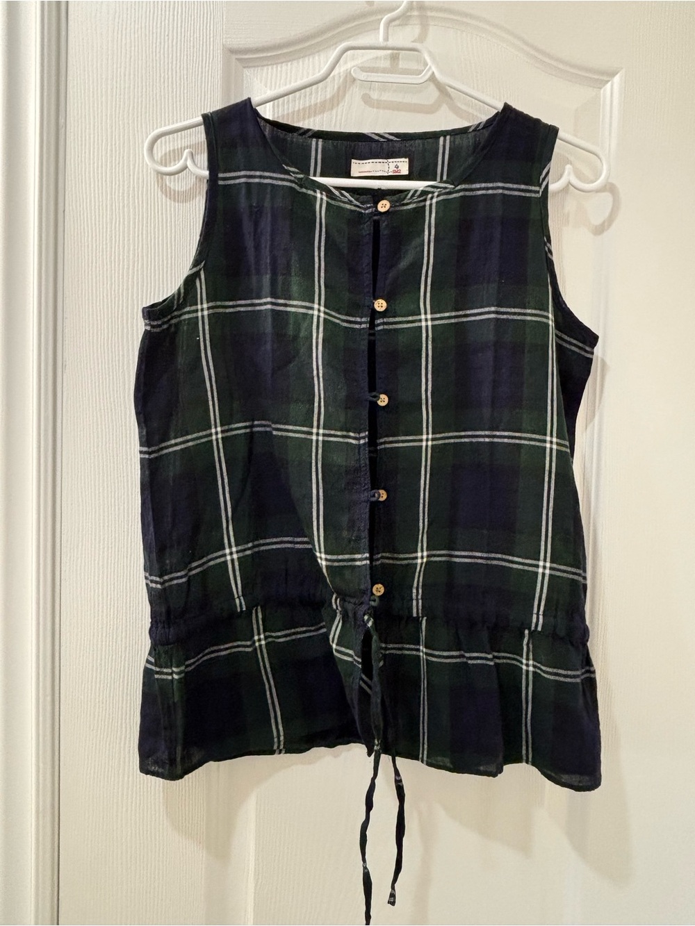SM2 Green Plaid Sleeveless Button-Front Top
